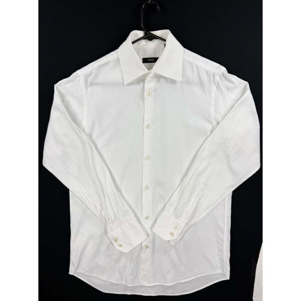 BOSS Hugo Boss Men's White Textured Dress Shirt 15 32/33 100% Cotton